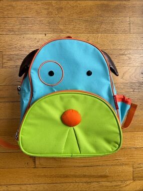 Skip Hop Kids Blue & Green Dog Face Backpack with Orange Accent